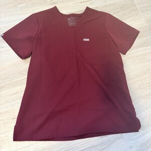 Figs Burgundy V-Neck Scrub Top